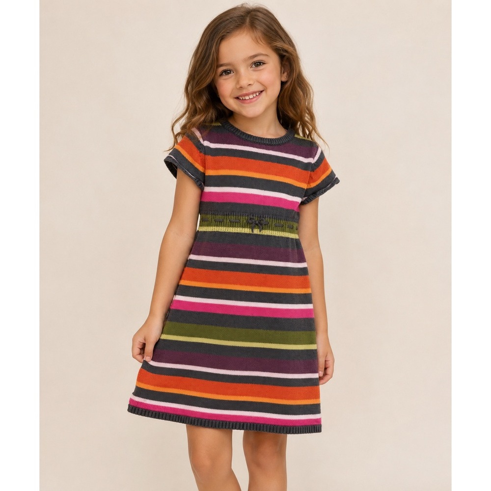 Gymboree Girls Size 5 Multi Color Striped Cotton Knit Sweater Dress Short Sleeve